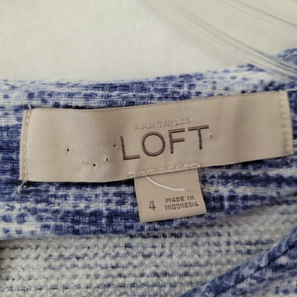 Loft Dress Women 4 Blue Short Sleeve Textured Slightly Discolored Armpits - Picture 4 of 12